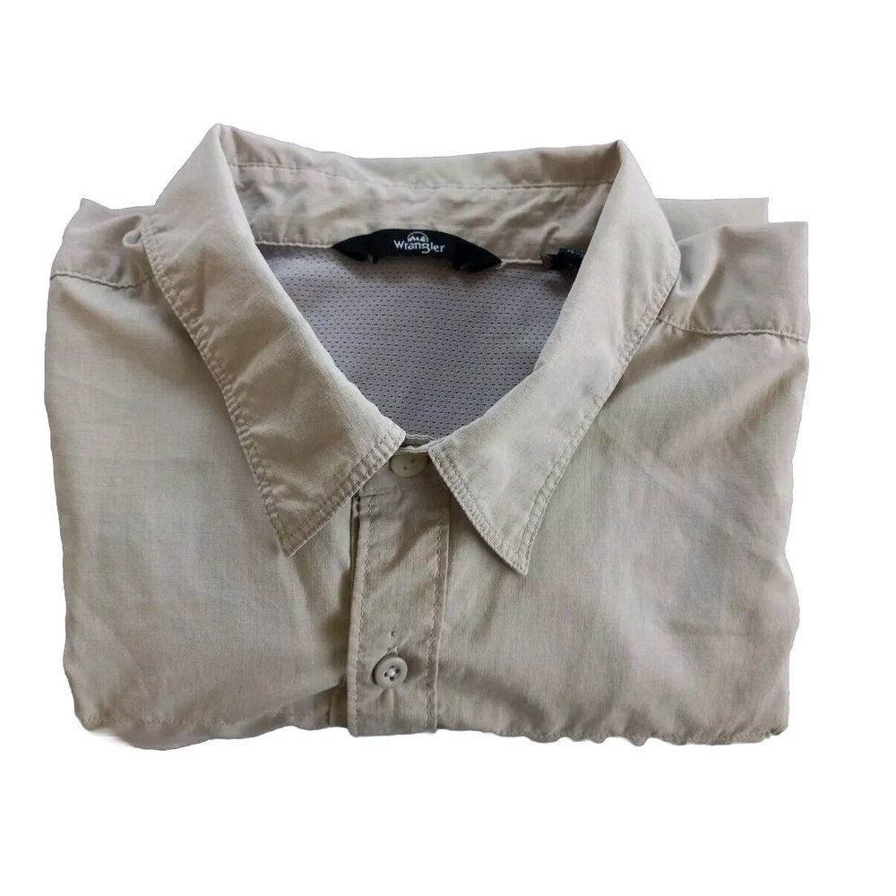 Wrangler Men's 2XL Short Sleeve Outdoor Vented Mesh Safari Brown‎ Button's Shirt